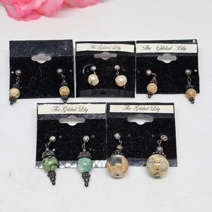 Lot of 5 x  925 Sterling Silver Dangle Pierced Earrings Jasper Turquoise Pearl